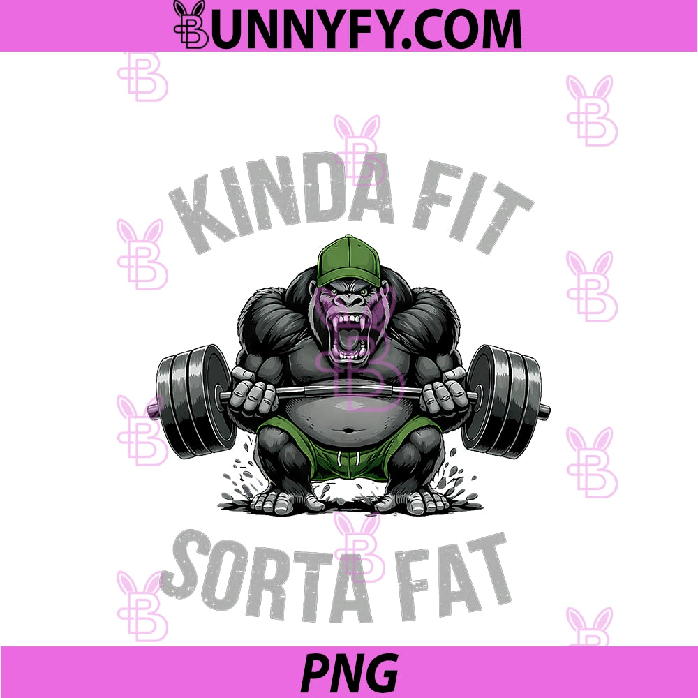 Kinda Fit Sorta Fat Gorilla Weightlifting PNG, Funny Gym Workout PNG