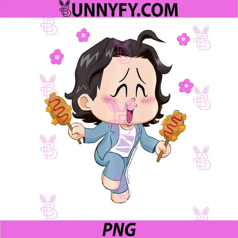 Kpop Demon Hunters PNG, Chibi Bobby Enjoying Corn Dogs PNG