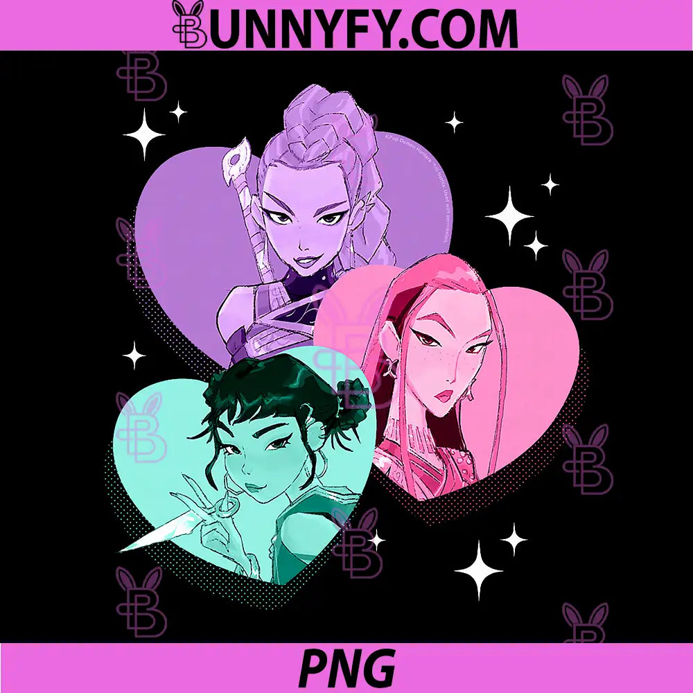 Kpop Demon Hunters PNG, Huntrix Heart Frame Zoey Rumi and Mira PNG 