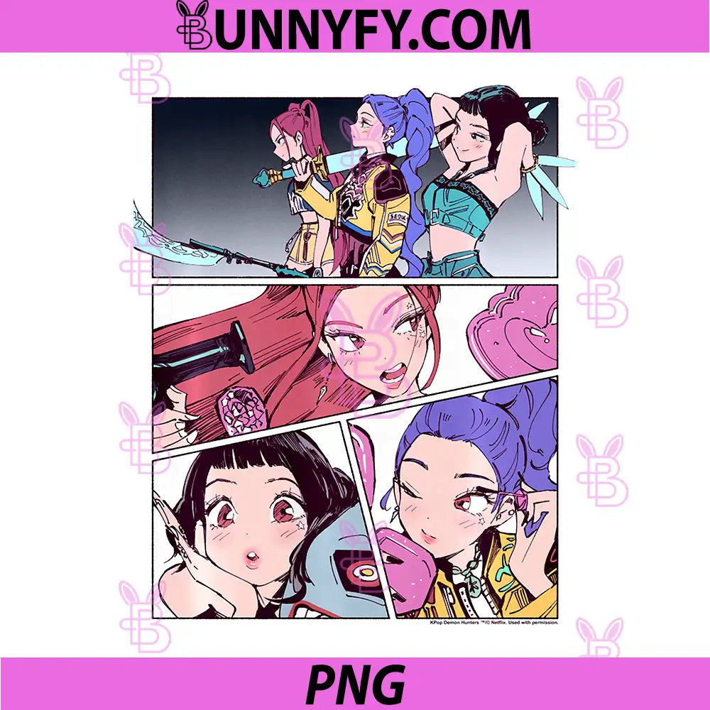 Kpop Demon Hunters PNG, Huntrix Manhwa Panels Poster PNG