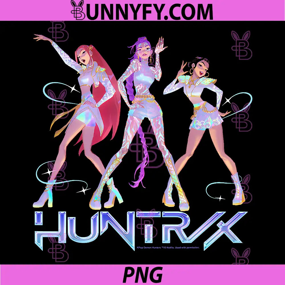 Kpop Demon Hunters PNG, Huntrix Mira Rumi and Zoey Pose & Shine PNG