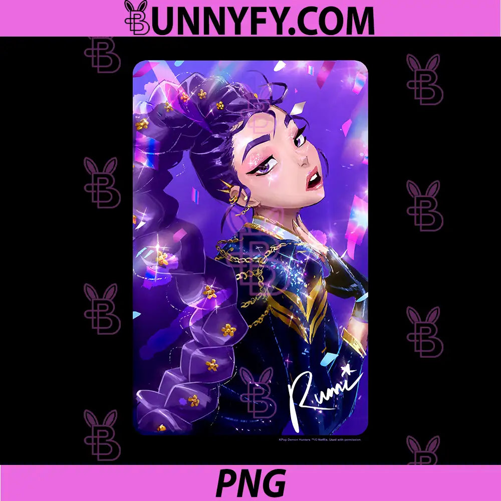 Kpop Demon Hunters PNG, Huntrix Rumi Signed Photocard Poster PNG
