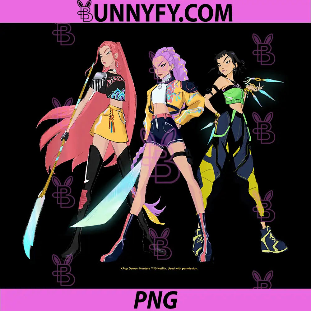 Kpop Demon Hunters PNG, Mira Rumi and Zoey Armed and Ready to Go PNG