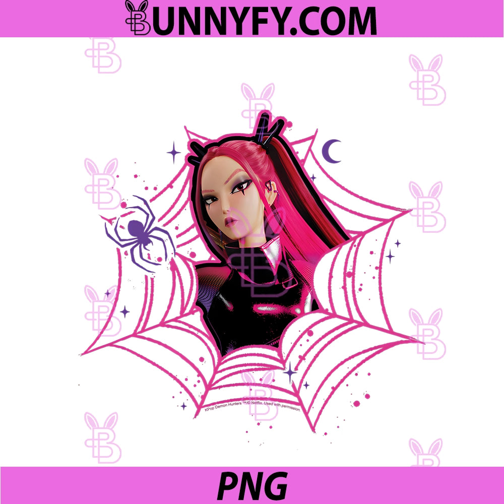 Kpop Demon Hunters PNG, Halloween Mira Spider Web Frame Portrait PNG