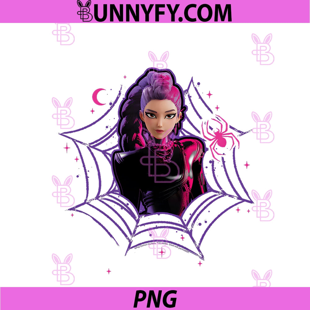 Kpop Demon Hunters PNG, Halloween Rumi Spider Web Frame Portrait PNG