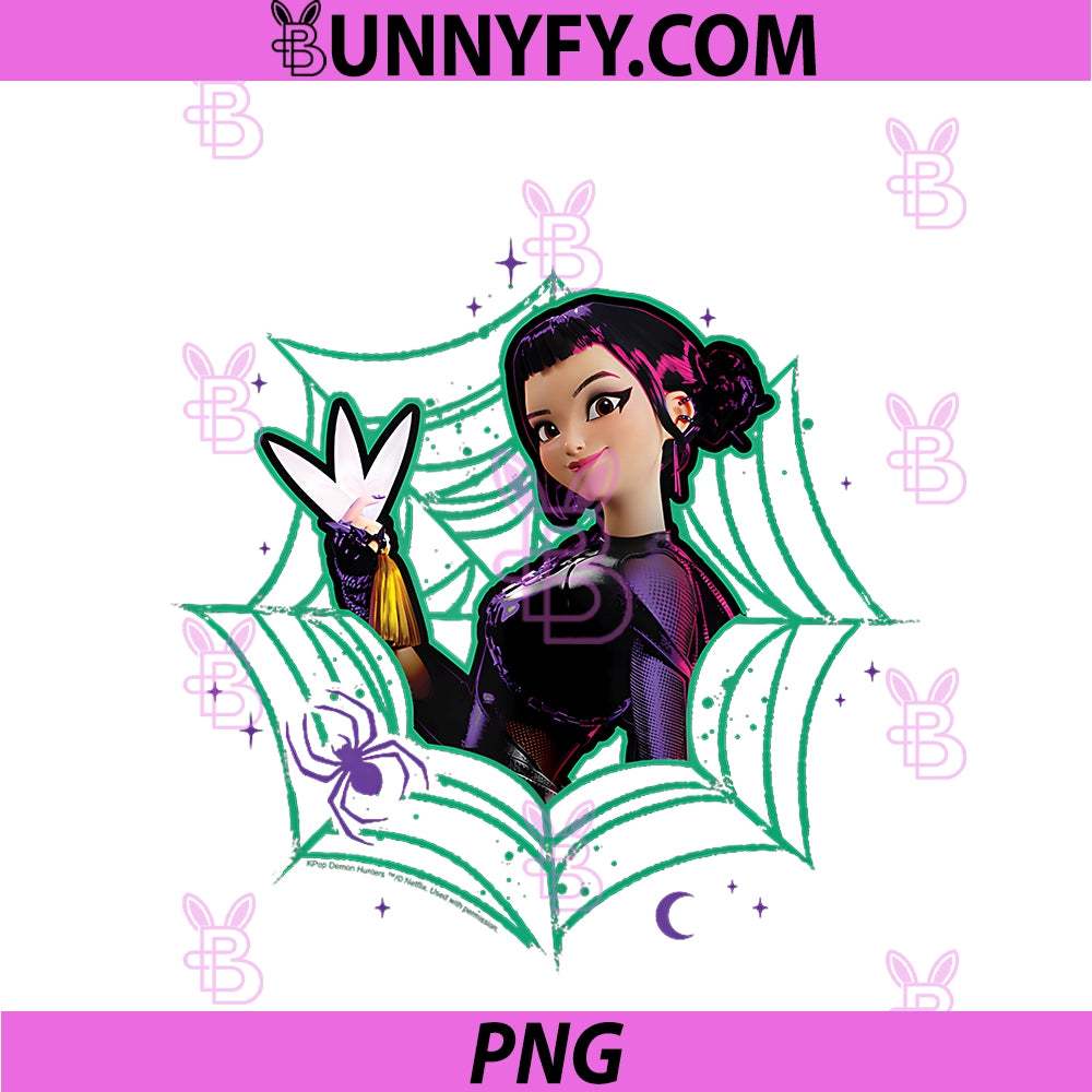 Kpop Demon Hunters PNG, Halloween Zoey Spider Web Frame Portrait PNG