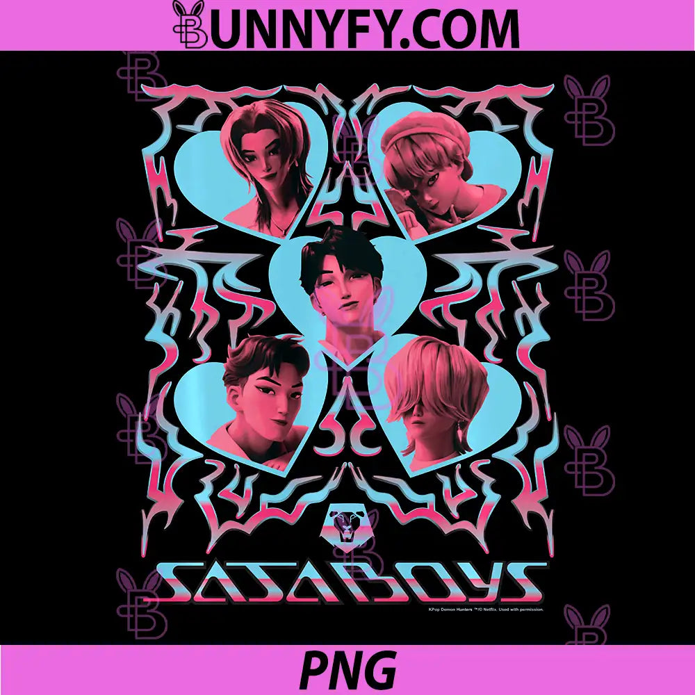 Kpop Demon Hunters PNG, Saja Boys Heart Shapes Portrait PNG