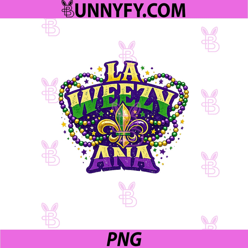 LA Weezy ANA Mardi Gras PNG, Purple Green Gold Letters PNG
