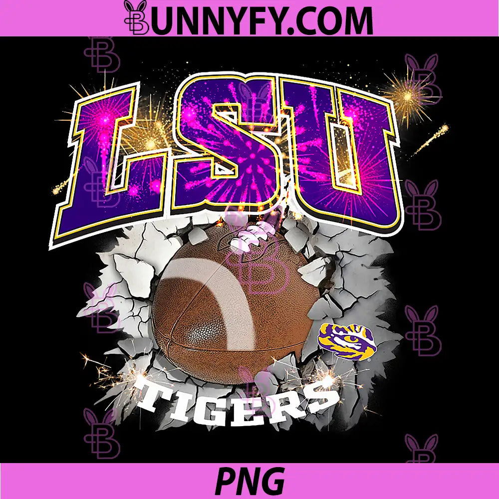 LSU Tigers Football PNG, Vintage 90's Fireworks PNG