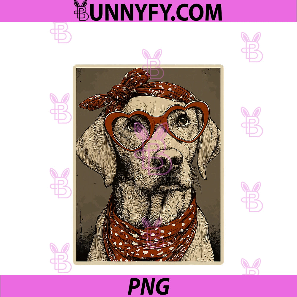 Labrador Retriever In Hearts Glasses PNG, Valentines Dog Coquette PNG