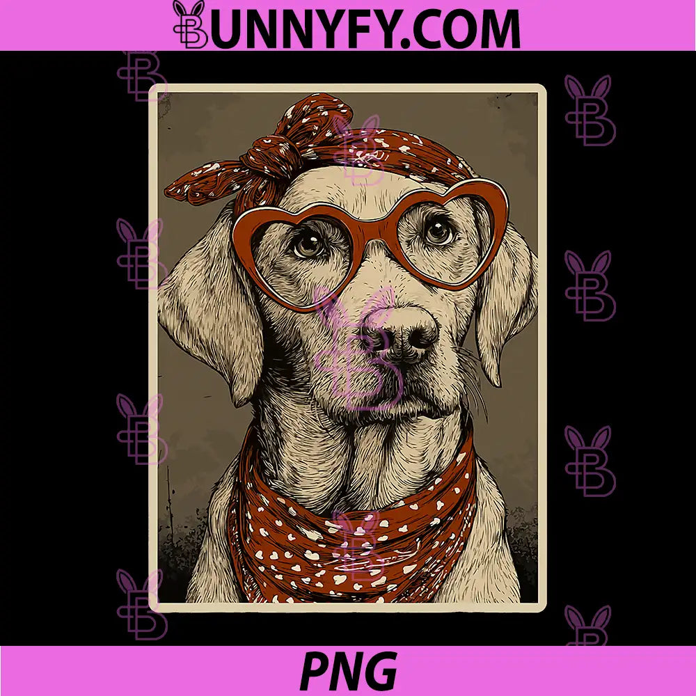 Labrador Retriever in Hearts Glasses PNG, Valentines Dog Coquette PNG