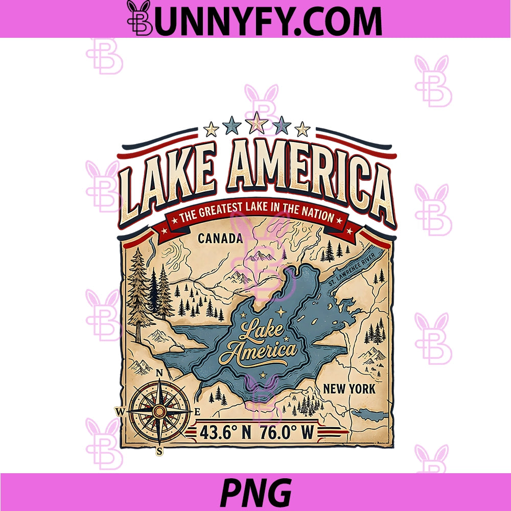 Lake America PNG, Vintage Map Graphic PNG