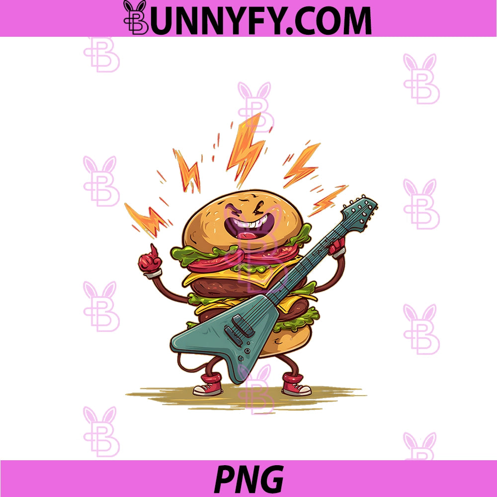 Laughing Hamburger PNG, With Guitar for Burger Lovers PNG