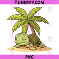 Lazy Turtle Under Palm Tree PNG, Lazy Turtle On Beach Summer PNG