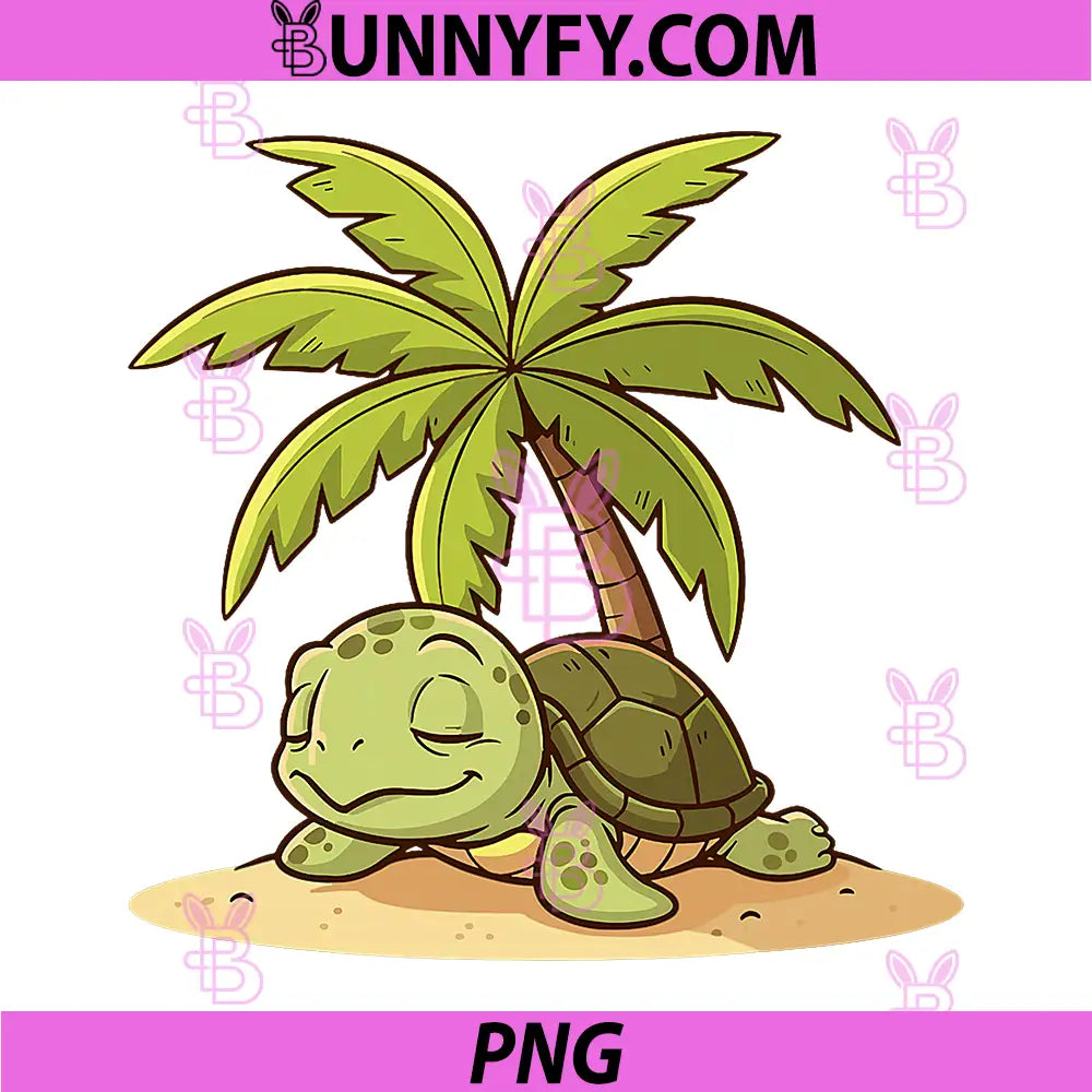Lazy Turtle Under Palm Tree PNG, Lazy Turtle On Beach Summer PNG