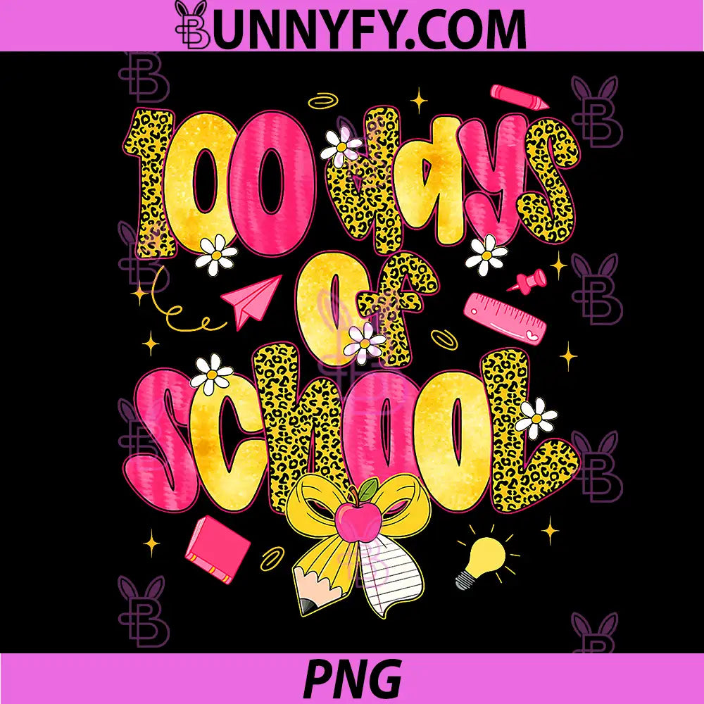 Leopard 100 Days of School PNG, Coquette Bow Teachers PNG