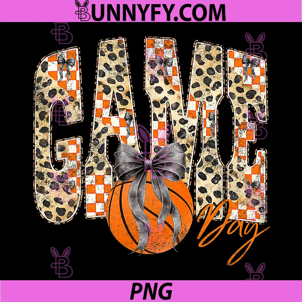 Leopard Checkered Game Day PNG, Basketball Coquette Bow PNG