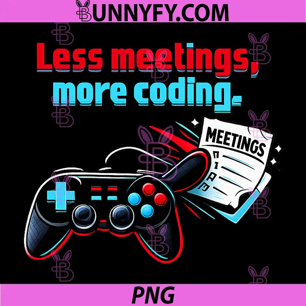 Less Meetings More Coding PNG, Retro Gamer Programmer Humor PNG