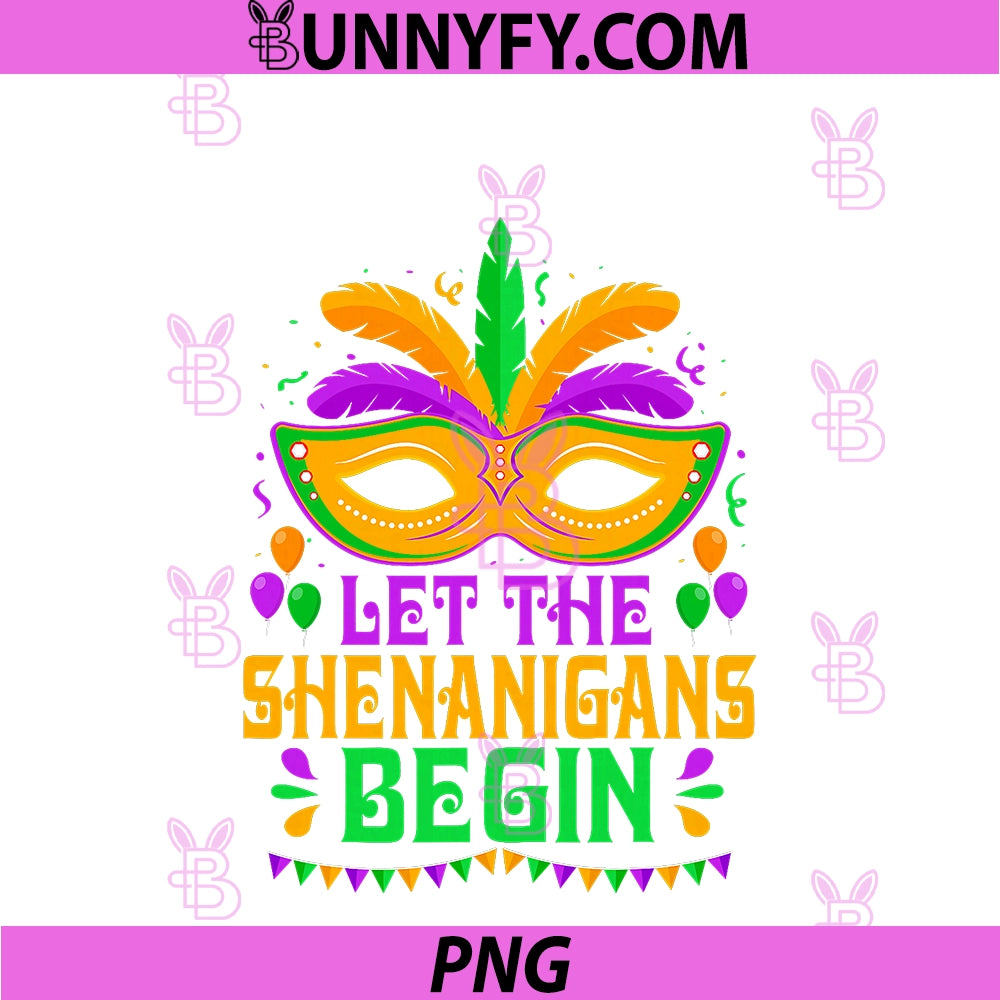 Let The Shenanigans Begin PNG, Mardi Gras Beads Mask Feather PNG