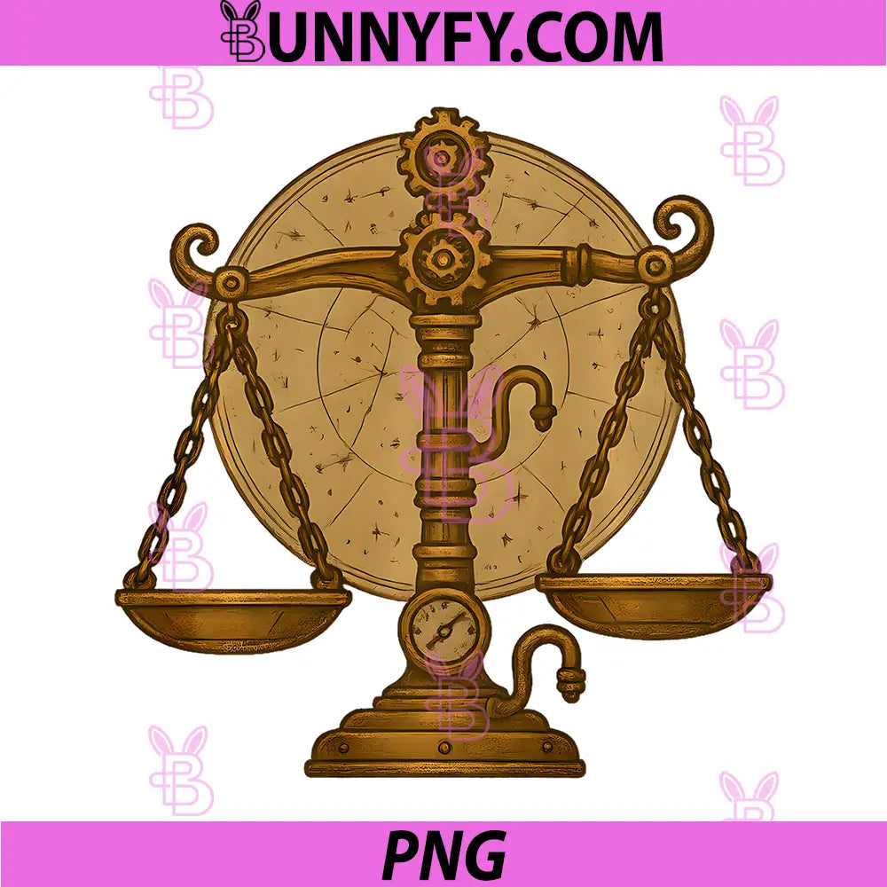 Libra Steampunk Zodiac PNG, Scales Gear Performance PNG