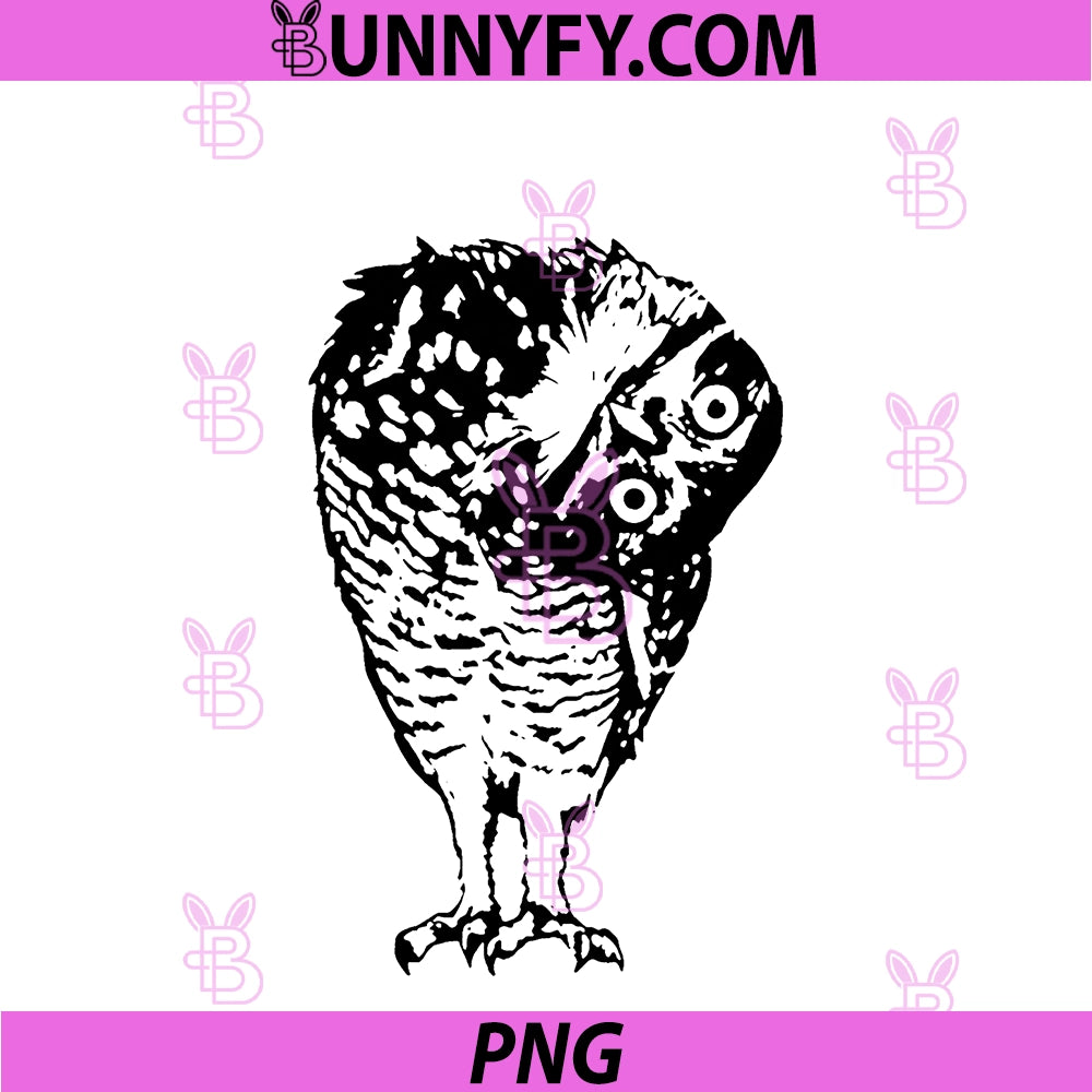 Linocut Owl Head Tilt Curious Bird PNG, Wildlife Illustration PNG