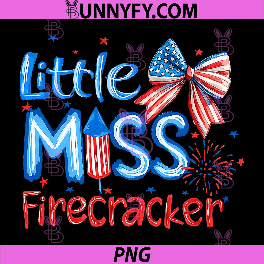 Little Miss Firecracker 4th of July PNG, American Flag PNG
