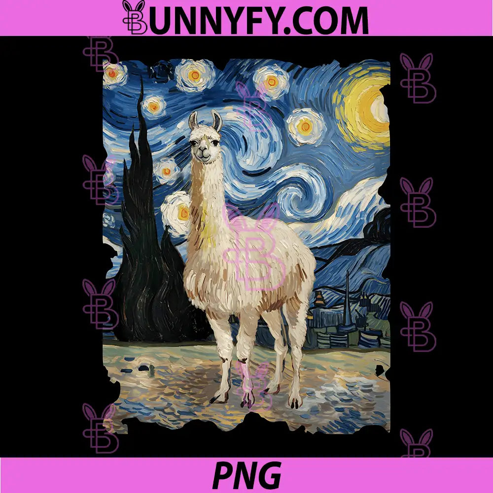 Llama Starry Night Funny PNG, Van Gogh Painting Llama Performance PNG