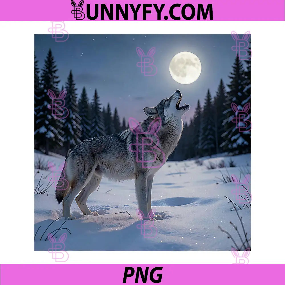 Lone Wolf Howling at the Moon PNG