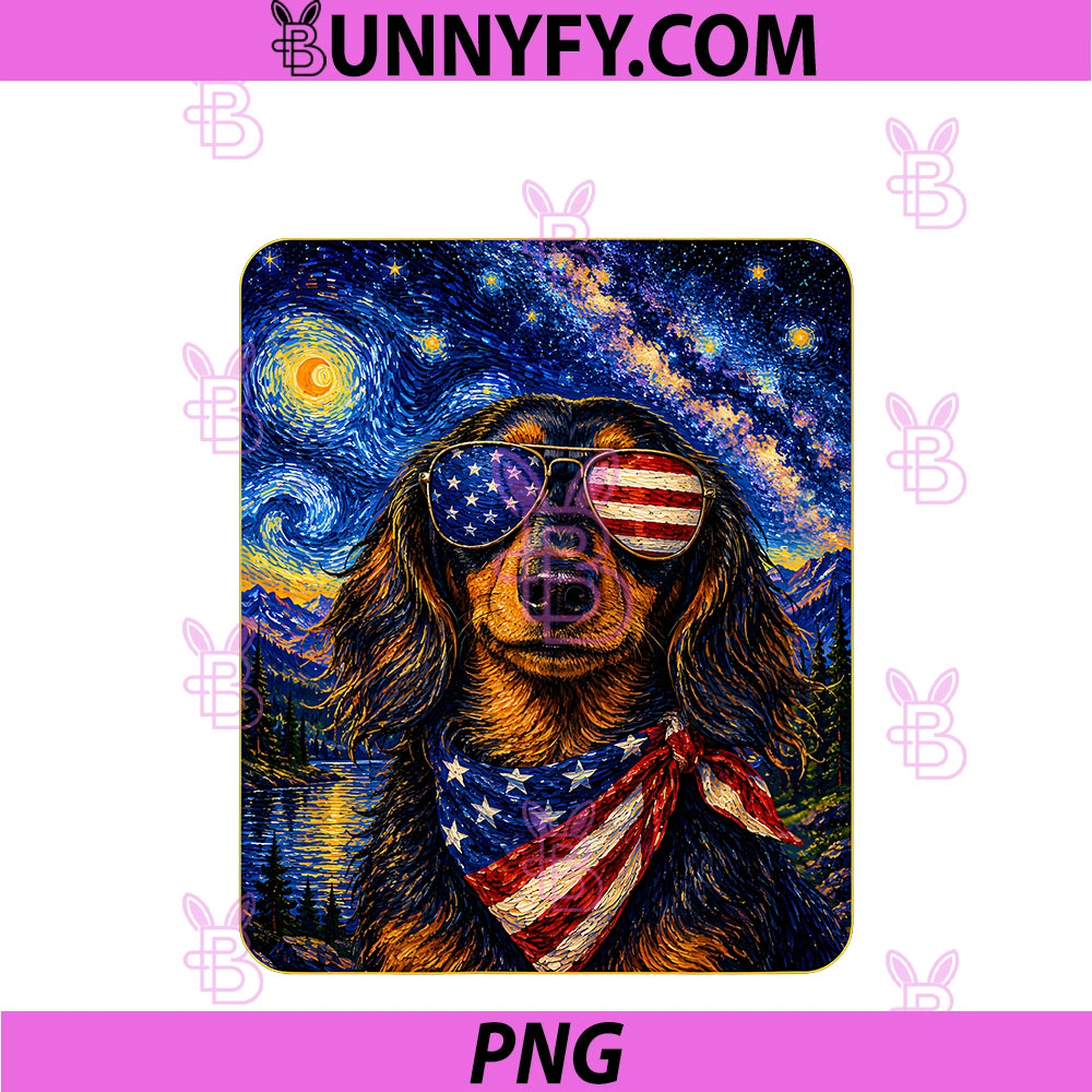 Long Hair Dachshund Dog PNG, Wearing USA Flag Glasses American PNG