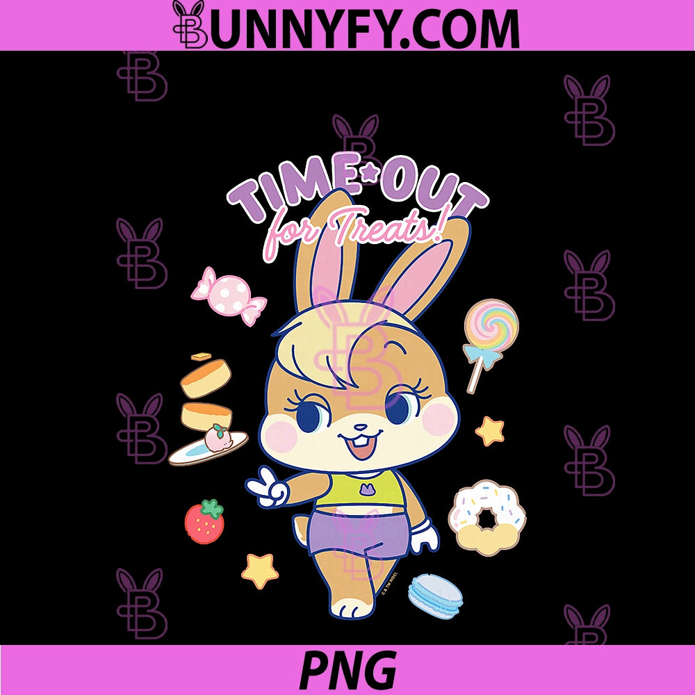 Looney Tunes Cute PNG, Lola Bunny Peace Sign Surrounded By Sweets PNG