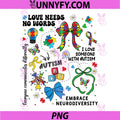 Love Needs No Words PNG, Bow Puzzle Ribbon PNG, Funny Autism Awareness PNG