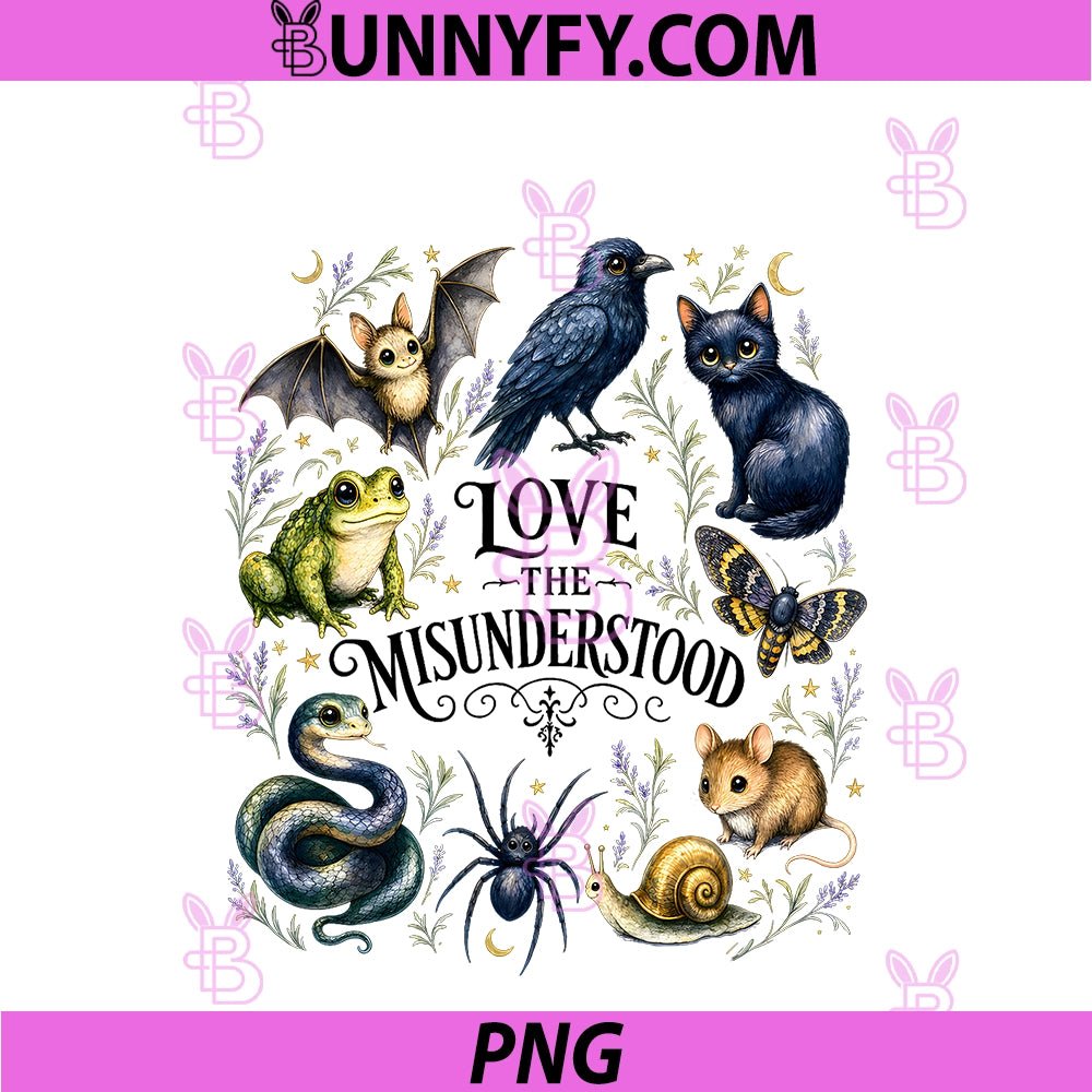 Love The Misunderstood PNG, Bat Frog Raven Snake Cat Moth Spider PNG