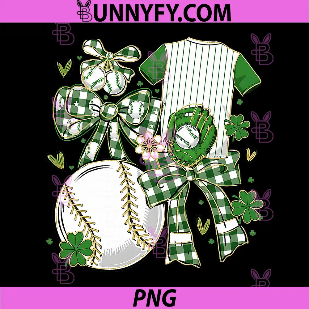 Lucky Baseball Shamrock Bow PNG, St Patricks Day PNG