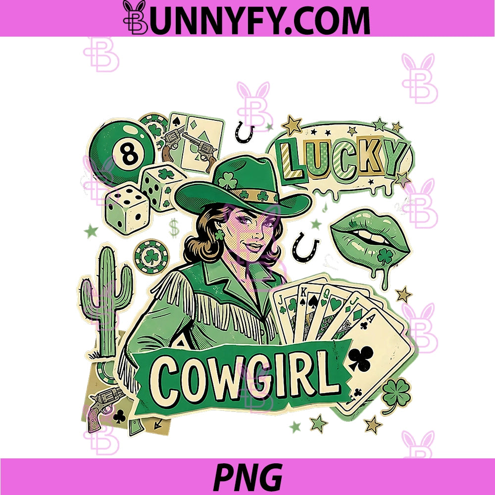 Lucky Cowgirl Western PNG, St Patrick Day Vibes PNG