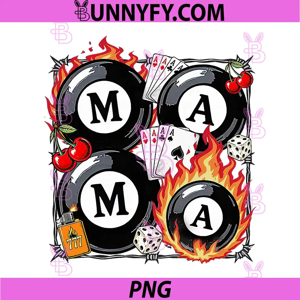 Lucky Mama Billiard 8 Balls PNG, Cherry Mother's Day Mom Life PNG