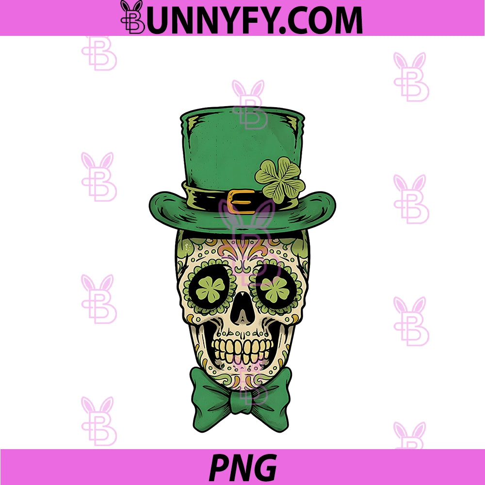 Lucky Shamrock Sugar Skull PNG, St. Patrick's Day Gothic Art PNG