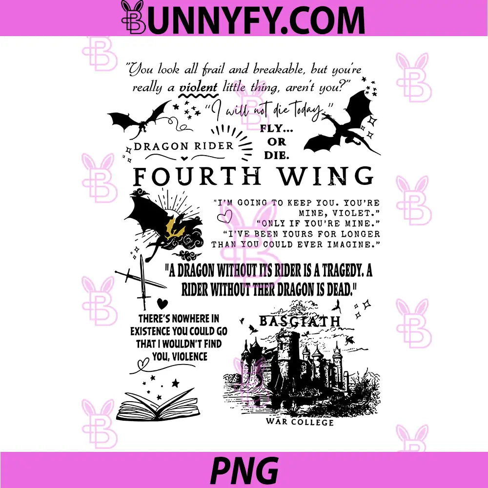 Fourth Wing Iconic Quotes Collage PNG, Dragon Rider Basgiath Art PNG