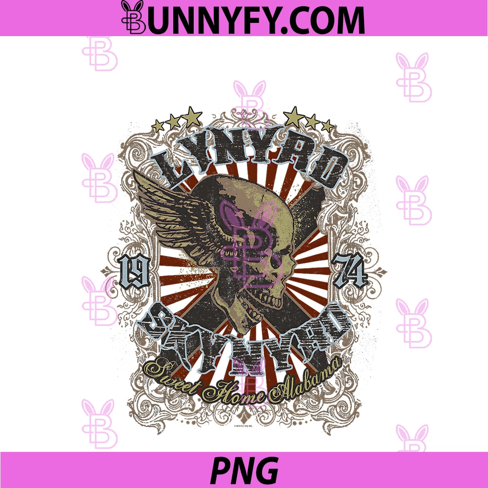 Lynyrd Skynyrd Sweet PNG, Home Alabama Biker 1974 Skull Vintage PNG