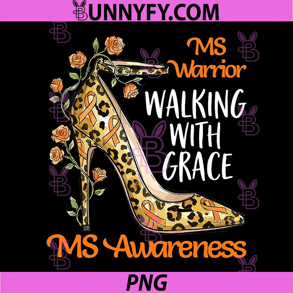 MS Warrior Walking with Grace PNG, Leopard Floral Orange Ribbon PNG