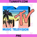 MTV 80s Retro Sunset Logo PNG, Music Television Palm Tree Design PNG