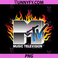 MTV Music Television PNG, Chrome Logo with Flames PNG