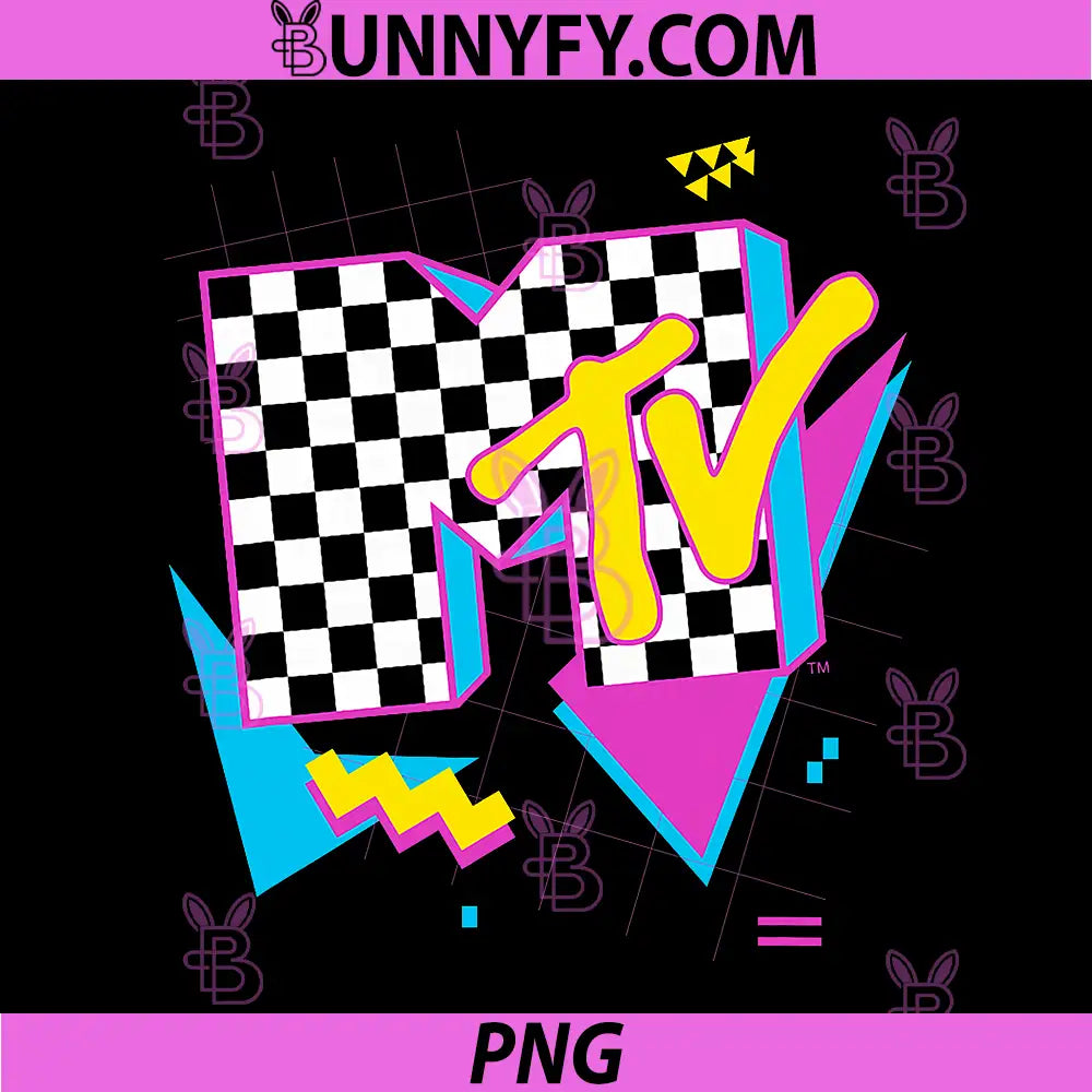 MTV Retro PNG, Checkered Neon Shapes PNG, Music Television PNG