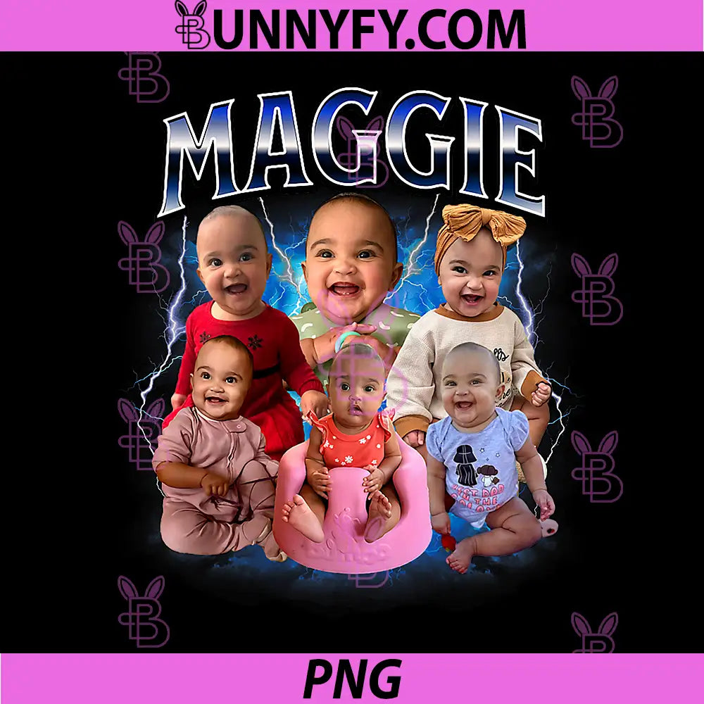 Maggie Cute Baby Collage Name Design PNG, Adorable Kids Art PNG