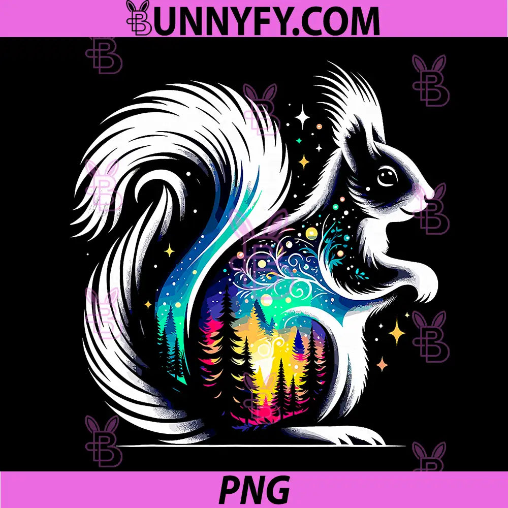Magical Squirrel Fantasy Forest Art PNG, Colorful Night Woodland PNG