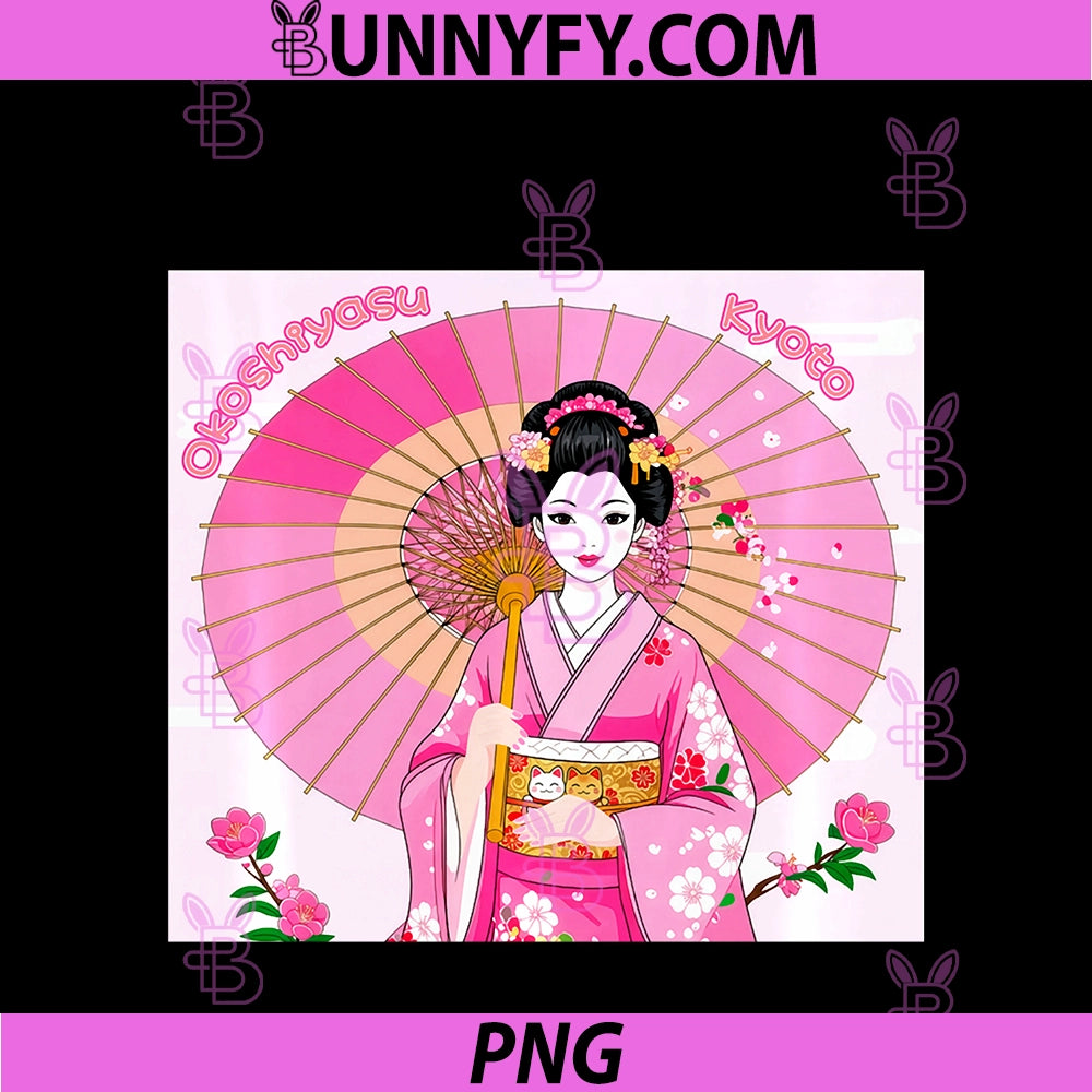 Maiko & Lucky Cat Kyoto Japan PNG, Maiko And Fuku-Chan Japanese Traditional Beauty PNG