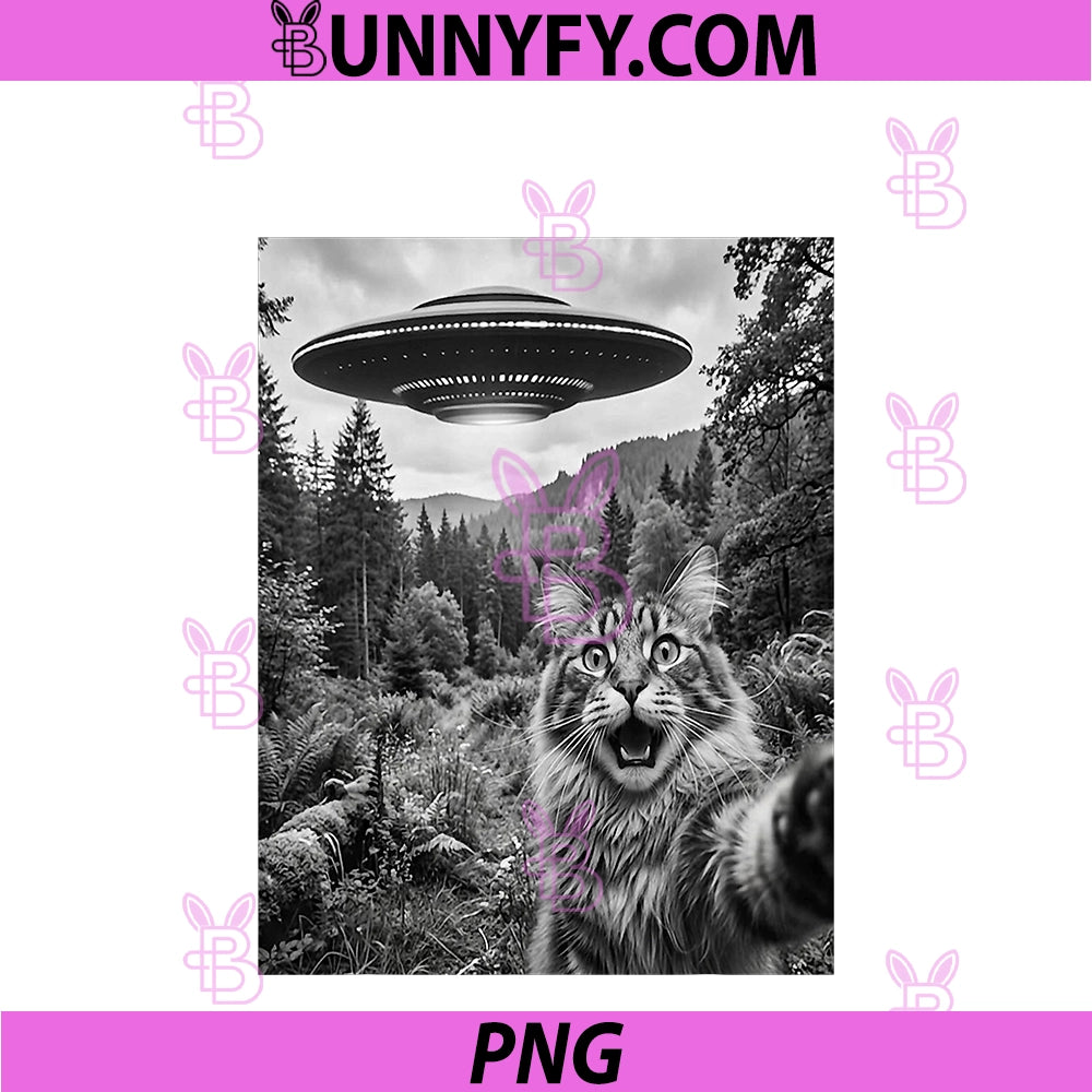 Maine Coon Selfie With Alien UFO PNG, Funny Maine Coon Lover PNG