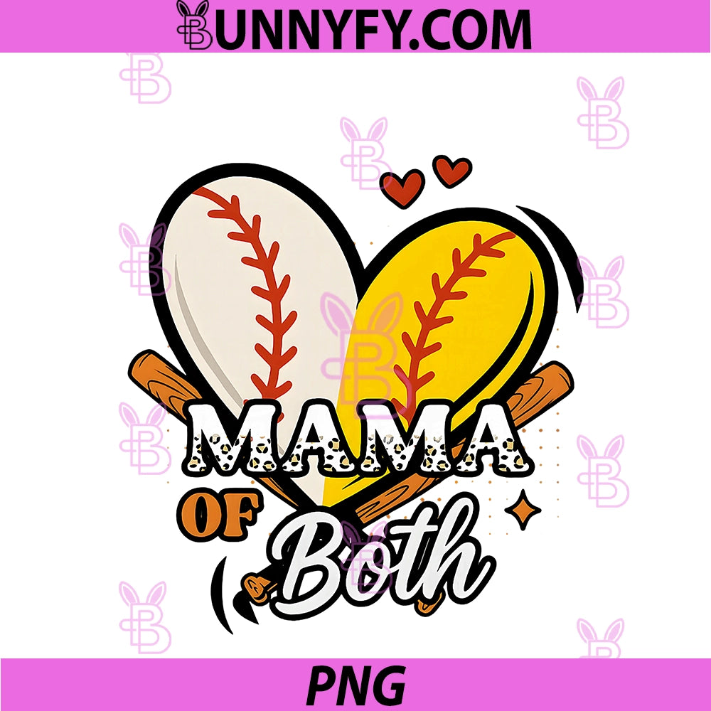 Mama Of Both PNG, Baseball Softball Mom Game Day Cute Leopar Mama PNG