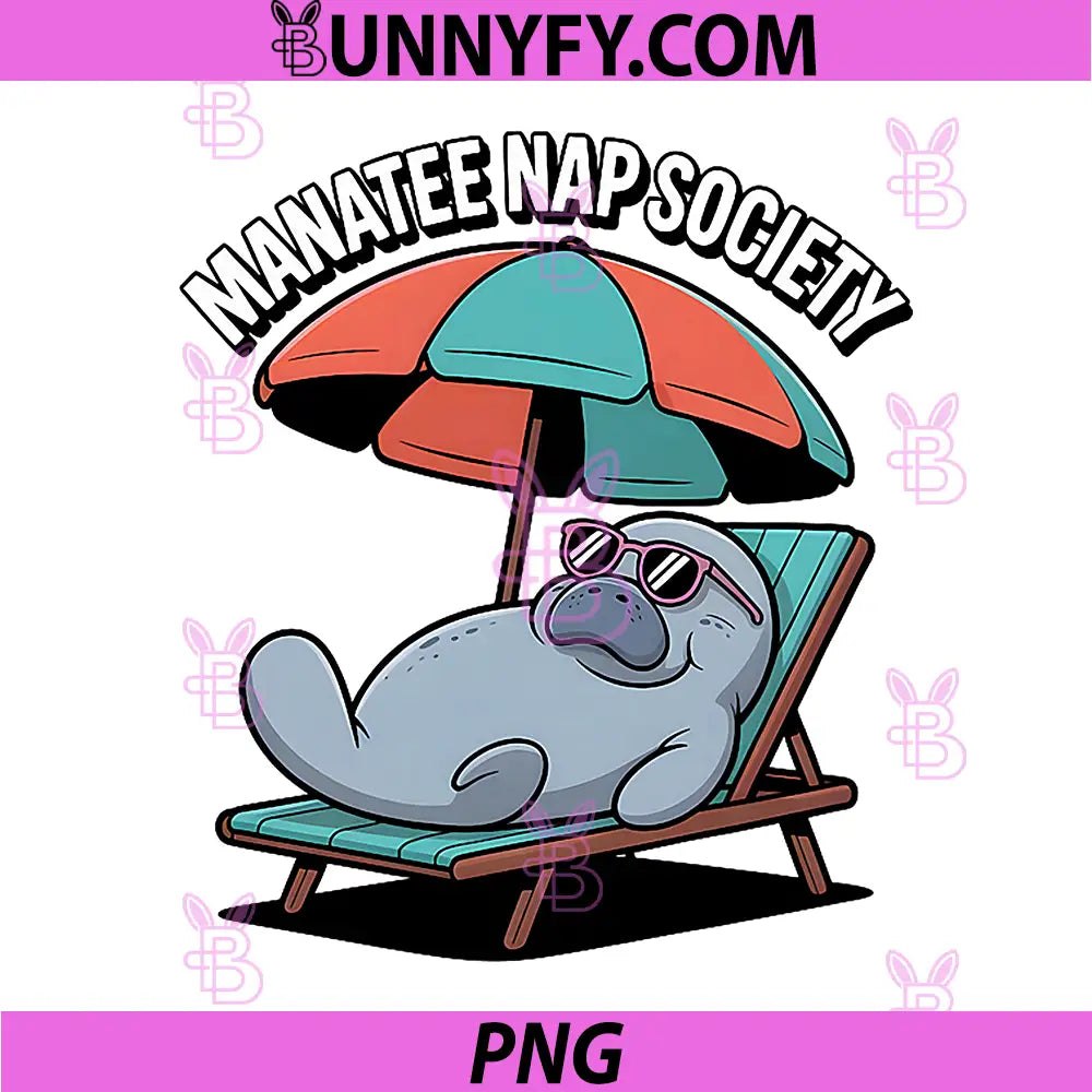 Manatee Nap Society PNG, Cute Sea Cow Funny Summer PNG