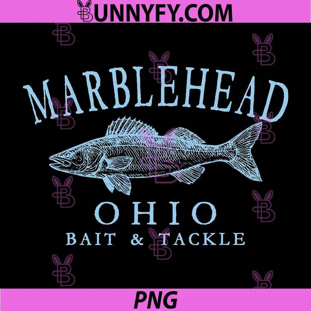 Marblehead Ohio Walleye PNG, Fishing Town Pale Blue Letters PNG