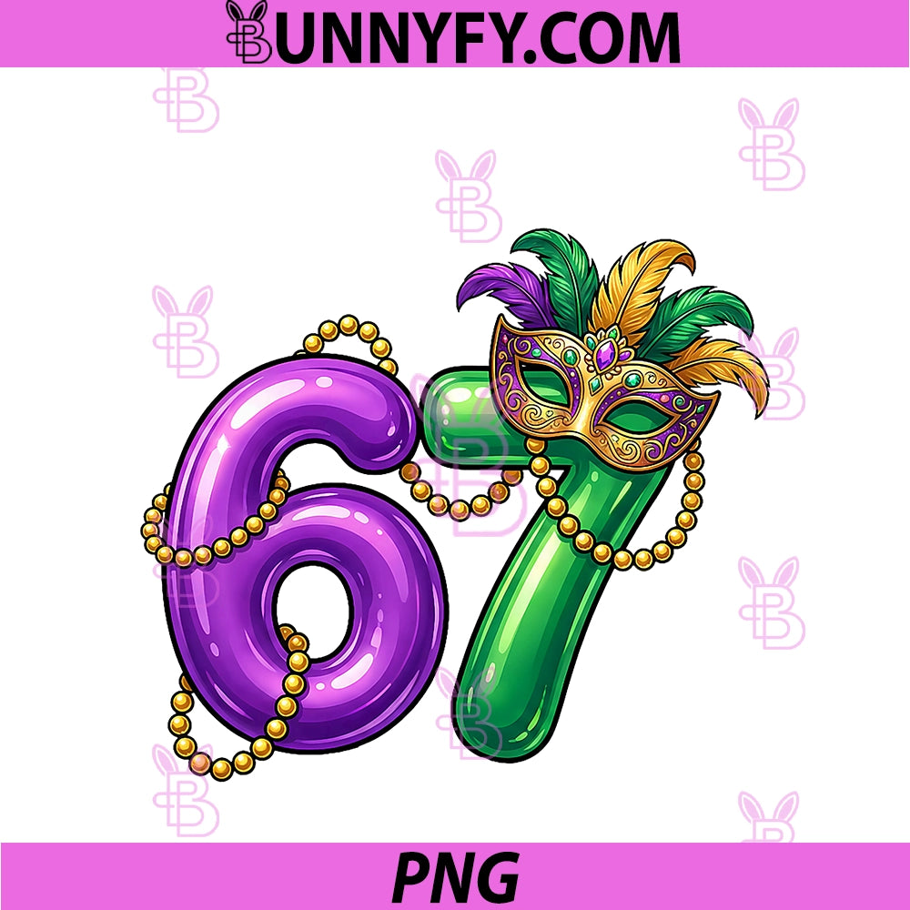 Mardi Gras 67 Six Seven PNG, Trend Masquerade Beads Carnival PNG